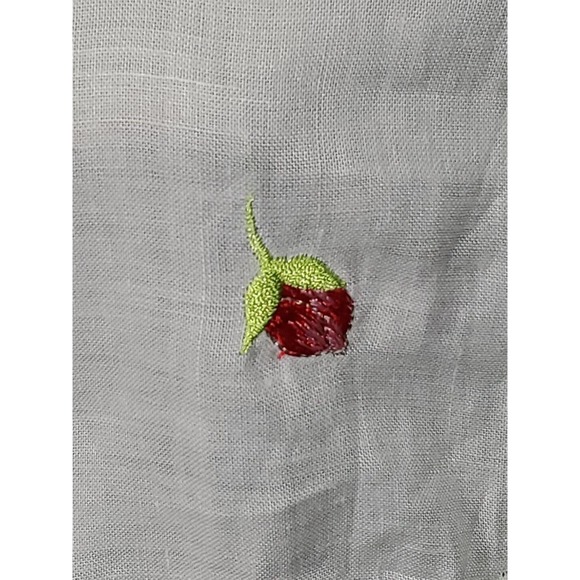 Yue Hwa Champsely Couture 38/8/Med Linen Red Roses Appliques Short Sleeve Blouse - Picture 5 of 12